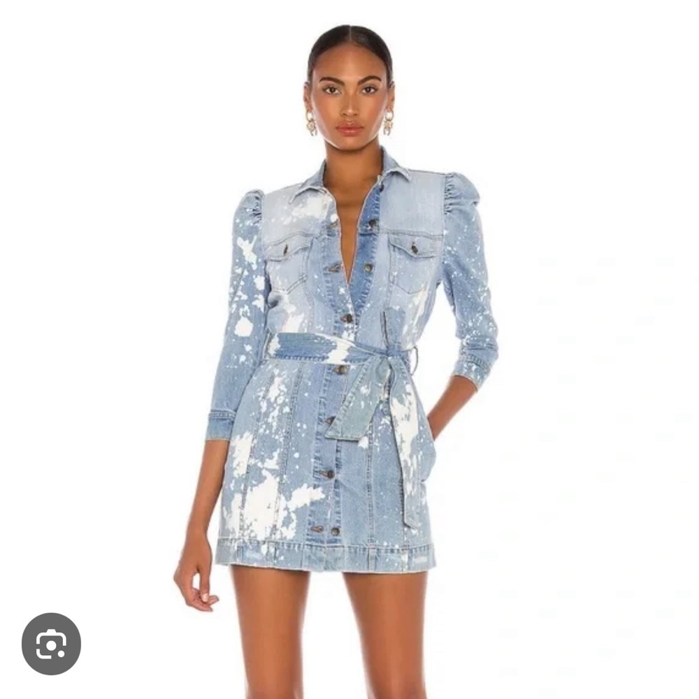 Light Blue Denim Mini Dress with Tie Waist
